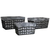 Jogo Com 3 Cestas Artesanais Em Fibra Natural Com Forro