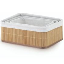 Jogo Com 3 Cestos Organizadores em Bambu e Tecido Mimo Style Jogo Com 3 Cestos Organizadores em Bambu e Tecido Mimo Style