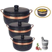 Jogo com 3 Panelas de Pedra Sabão + Pilão Alto