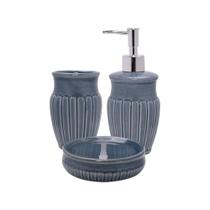 Jogo com 3 Peças para Banheiro em Cerâmica Marine Blue 325 ml - Mimo Style - BH20106