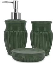 Jogo com 3 Peças para Banheiro em Cerâmica Marine Green 325 ml - Mimo Style - BH20107 Jogo com 3 Peças para Banheiro em Cerâmica Marine Green 325 ml - Mimo Style - BH20107