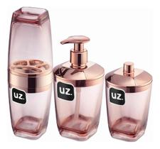 Jogo Com 3 Peças Para Banheiro Lavabo Rose Gold Premium Luxo Acrílico Jogo Com 3 Peças Para Banheiro Lavabo Rose Gold Premium Luxo Acrílico