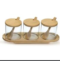 Jogo com 3 Porta Condimentos em Bamboo de 300 ml. Jogo com 3 Porta Condimentos em Bamboo de 300 ml.