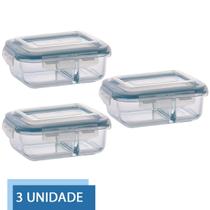 Jogo com 3 Potes 1040ml Marmita Hermético Divisória
