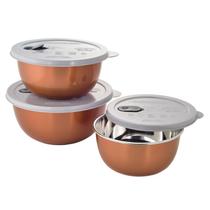 Jogo com 3 Potes com Tampa para Microondas em Inox e Poliestireno Cobre - Mimo Style - AN852BZ Jogo com 3 Potes com Tampa para Microondas em Inox e Poliestireno Cobre - Mimo Style - AN852BZ