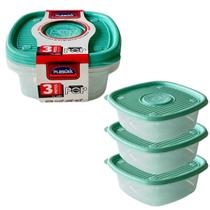 Jogo com 3 potes plástico 1L armazenar mantimentos alimentos frutas legumes salada marmita geladeira