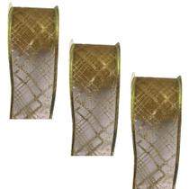 Jogo com 3 Rolo de Fita Natalinas 5mx6cm com Bordas Aramadas. Jogo com 3 Rolo de Fita Natalinas 5mx6cm com Bordas Aramadas.
