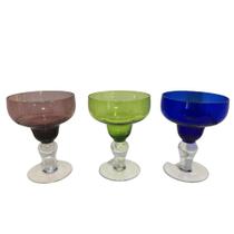 Jogo com 3 Taças Sobremesa Coloridas c/ Pé Vidro