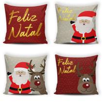 Jogo com 4 Almofadas Natalina 43cmx43cm Cheia Feliz Natal Especial Jogo com 4 Almofadas Natalina 43cmx43cm Cheia Feliz Natal Especial