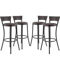 Jogo Com 4 Banquetas Alta Forts Fibra Uv Bancada, área Goumert, Bar, Piscina, Balcão, Floral Marrom