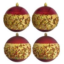 Jogo Com 4 Bolas de Natal Ø 10cm Cereja Com Dourado Fosco / Alto Brilho Jogo Com 4 Bolas de Natal Ø 10cm Cereja Com Dourado Fosco / Alto Brilho