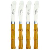Jogo com 4 Espátulas Para Patês Manteiga Aço Inox com Cabo Plástico Estilo Bambu 16cm Dynasty