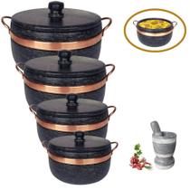 Jogo com 4 Panelas de Pedra Sabão + Pilão Alto Jogo com 4 Panelas de Pedra Sabão + Pilão Alto