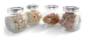 Jogo com 4 Porta Condimentos em Vidro 8x6cm Tampa Cromada - Dolce Home