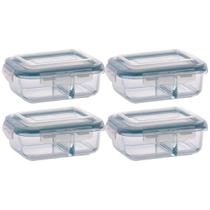 Jogo com 4 Potes 640ml com Divisoria Hermetico Mantimentos