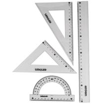 Jogo Com 4 Réguas Escolar Geométrico Em Resina Termoplástico