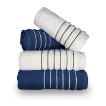Jogo com 4 Toalhas Wave Premium 450g/m² Algodão Banhão e Rosto Azul e Branco Jogo com 4 Toalhas Wave Premium 450g/m² Algodão Banhão e Rosto Azul e Branco