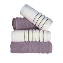 Jogo com 4 Toalhas Wave Premium 450g/m² Algodão Banhão e Rosto Rose e Branco Jogo com 4 Toalhas Wave Premium 450g/m² Algodão Banhão e Rosto Rose e Branco