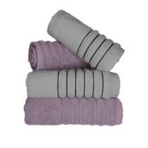 Jogo com 4 Toalhas Wave Premium 450g/m² Algodão Banhão e Rosto Rose e Cinza Jogo com 4 Toalhas Wave Premium 450g/m² Algodão Banhão e Rosto Rose e Cinza