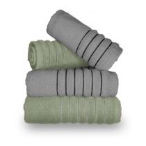 Jogo com 4 Toalhas Wave Premium 450g/m² Algodão Banhão e Rosto Verde e Cinza Jogo com 4 Toalhas Wave Premium 450g/m² Algodão Banhão e Rosto Verde e Cinza