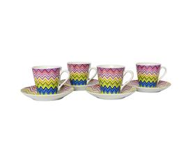 Jogo Com 4 Xícaras e Pires Para Chá Café 160ml Chevron Porcelana Jogo Com 4 Xícaras e Pires Para Chá Café 160ml Chevron Porcelana