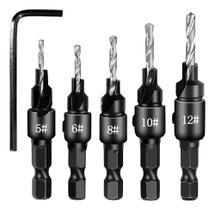 Jogo Com 5 Brocas Para Madeira Com Escareadores Ajustáveis