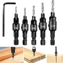 Jogo Com 5 Brocas Para Madeira Com Escareadores Ajustáveis Jogo Com 5 Brocas Para Madeira Com Escareadores Ajustáveis