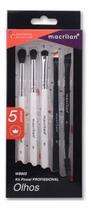 Jogo com 5 Pinceis Macrilan Profissional Olhos Wb802 Delineado Sombra