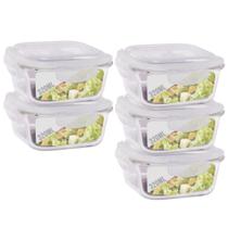 Jogo com 5 Pote Vidro Hermético Marmita Tampa Plástico 320ml