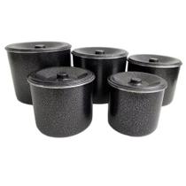 Jogo com 5 Potes de Mantimento de Alumínio Craqueado Preto - LAREDU