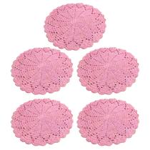 Jogo com 5 Sousplat Crochê Barbante 6 Rosa Claro de Mesa Redondo Feito A Mão Decoração Linda Para Sua Mesa