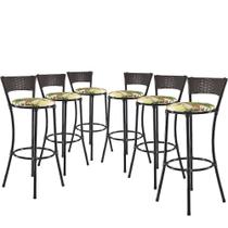 Jogo Com 6 Banquetas Altas Forts Fibra Uv Bancada, área Goumert, Bar, Piscina, Balcão, Floral Verde