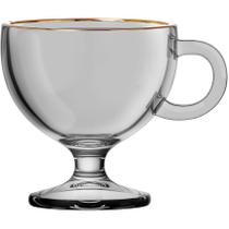 Jogo com 6 caneca muse cinza com borda dourada 200ml - hauskraft
