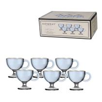 Jogo com 6 canecas muse azul com borda dourada 80ml