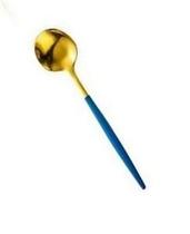 Jogo com 6 Colheres de Sopa Slim Aço Inox Dourado Bicolor Cabo Azul 22cm