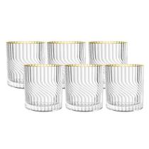 Jogo com 6 Copos Baixos Vidro Borda Fio Dourado 340ml Dunas L'Hermitage