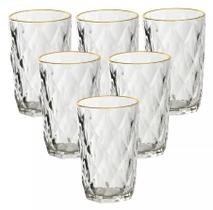 Jogo com 6 copos com borda dourada clear 350ml- kehome