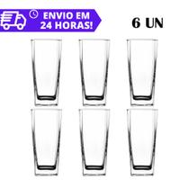 Jogo Com 6 Copos de Vidro 315ml Vitoria Regia Fundo Quadrado Água Suco