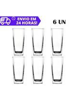 Jogo Com 6 Copos de Vidro 315ml Vitoria Regia Fundo Quadrado Água Suco