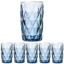 Jogo com 6 Copos de Vidro Diamante Azul Clear De Agua ou Suco 350ml