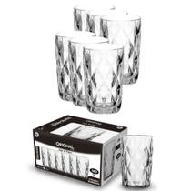 Jogo Com 6 Copos de Vidro Transparente Diamond 400ML Suco Água Super Resistente