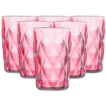 Jogo com 6 Copos Diamond de Vidro Rosa De Agua ou Suco 350ml