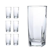 Jogo com 6 Copos Vidro 320ml Quadrado Colorido Cristal