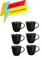 Jogo Com 6 De Xícaras Em Acrílicos Preta 85 Ml Para Café Ou Chá