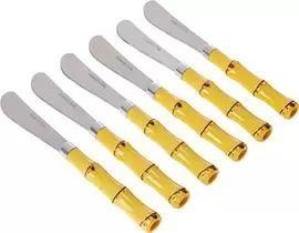 Jogo com 6 Espátulas Para Patês Manteiga Aço Inox com Cabo Tipo Bambu Natural 16cm.