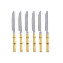 Jogo Com 6 Facas 22cm Para Churrasco Cabo Tipo Bambu Lyor