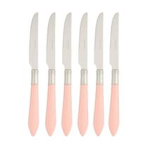Jogo com 6 Facas de Mesa Aço Inox Cabo Acrílico Mother Pearl Rosa