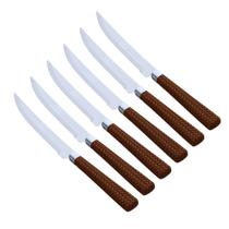 Jogo com 6 Facas de Mesa com Corte 22cm Aço Inox Cabo Tipo Rattan Cor Marron Lyor.