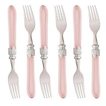 Jogo com 6 Garfos de Mesa 22cm Destiny Aço Inox Cabo Rosa Acrílico Lyor