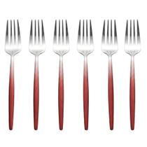 Jogo com 6 Garfos De Mesa Aço Inox Slim Vermelho Gradiente 22cm